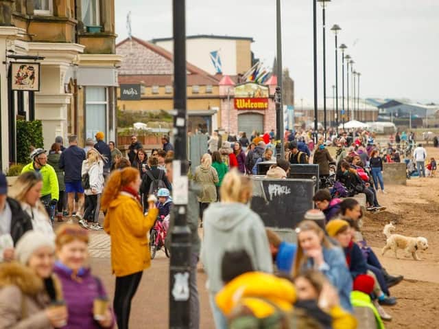 Crowds flocked to Porty beach over Easter weekend as Covid rules across Scotland lifted picture: JPI Media