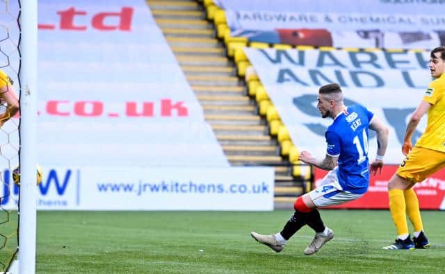 Ryan Kent makes it 2-0 to Rangers early in the second half against Livingston.  (Photo by Rob Casey / SNS Group)