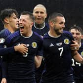 Scotland players celebrate Callum McGregor's opener in the 2-0 win over Georgia at Hampden Park on June 20, 2023. (Photo by Ian MacNicol/Getty Images)