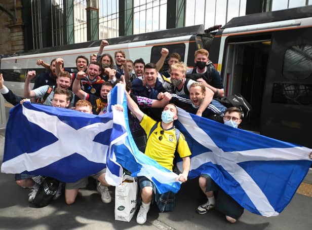 Many Scotland fans travel to Scotland games at Hampden from Glasgow Central Station. Picture: John Devlin