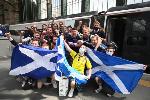 Many Scotland fans travel to Scotland games at Hampden from Glasgow Central Station. Picture: John Devlin