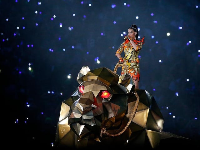 Katy Perry arrived on an enormous golden lion in 2015, but a badly dancing shark stole the headlines. Her performance, which also featured Missy Elliott and Lenny Kravitz, has been watched 75 million times.