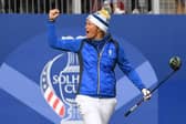 Europe's Suzann Pettersen reacts to the crowd on the 1st tee during the singles on the third day of 2018 Solheim Cup at Gleneagles. Picture: ANDY BUCHANAN/AFP via Getty Images.