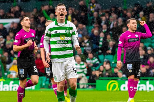 Celtic's Callum McGregor celebrates scoring against St Mirren.