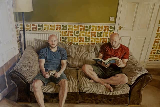 Michael Youds won the £5000 Scottish Portrait Award in Fine Art with his portrait 'I was Blue, He was Red' of himself and his twin brother David.
