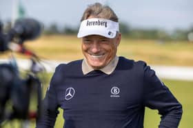 Four-time Bernhard Langer conducts an prior to the Senior Open Championship presented by Rolex at Carnoustie Golf Links. Picture: Kenny Smith/Getty Images.