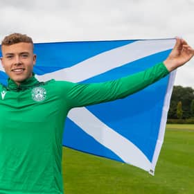 Hibernian defender Ryan Porteous celebrates his latest Scotland call up. Photo by Mark Scates / SNS Group