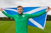 Hibernian defender Ryan Porteous celebrates his latest Scotland call up. Photo by Mark Scates / SNS Group