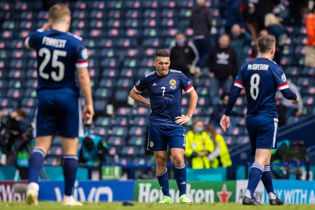 Scotland's John McGinn is left dejected at full time after the Euro 2020 defeat to Czech Republic at Hampden Park (Photo by Craig Williamson / SNS Group)
