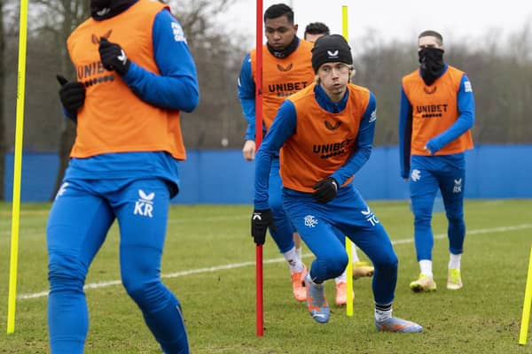 Todd Cantwell trains ahead of Rangers' Scottish Cup tie against Partick Thistle.