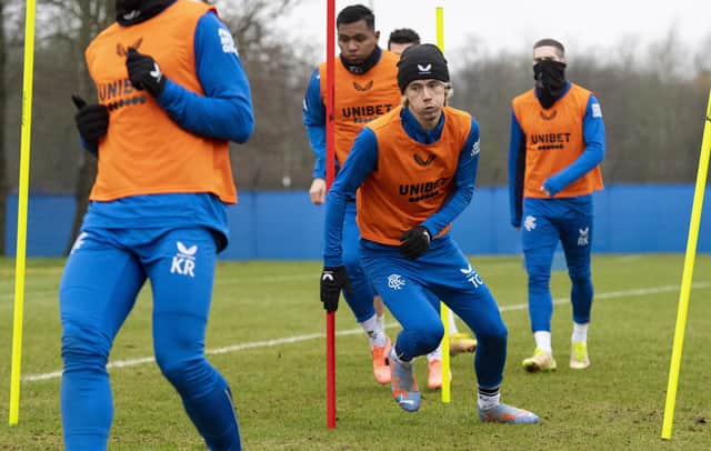 Todd Cantwell trains ahead of Rangers' Scottish Cup tie against Partick Thistle.