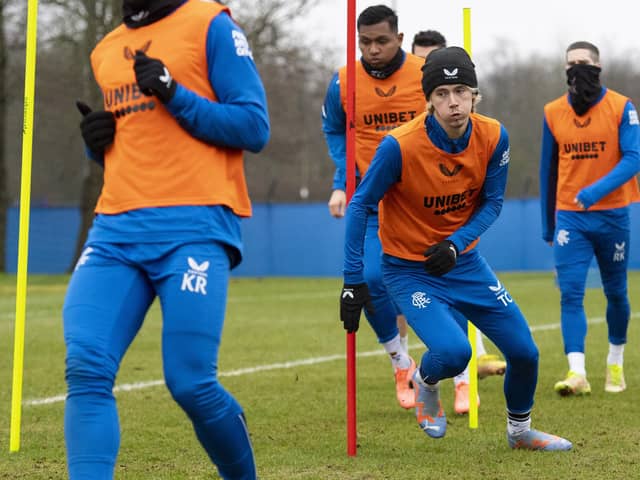 Todd Cantwell trains ahead of Rangers' Scottish Cup tie against Partick Thistle.