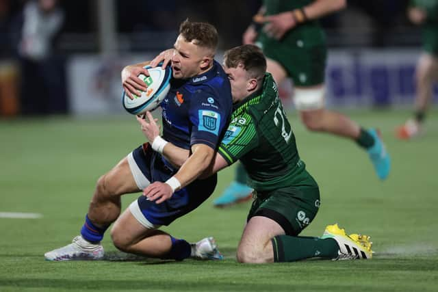 Ben Vellacott scores Edinburgh's second try to make it 12-3 over Connacht. (Photo by Ewan Bootman / SNS Group)