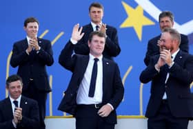 Bob MacIntyre of Team Europe acknowledges the crowd during the opening ceremony for the 44th Ryder Cup at Marco Simone Golf Club in Rome. Picture: Andrew Redington/Getty Images.