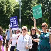 Women protest outside a court hearing where a feminist campaigner, Marion Millar, faced hate crime charges that were later dropped (Picture: John Devlin)