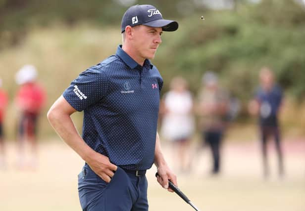 Grant Forrest acknowleges the crowd on the 9th green in the first round of the Cazoo Classic at Hillside. Picture: Warren Little/Getty Images.