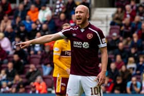 Hearts striker Liam Boyce was forced off with a calf issue in the 1-1 draw with Dundee on Saturday. Picture: SNS
