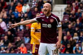Hearts striker Liam Boyce was forced off with a calf issue in the 1-1 draw with Dundee on Saturday. Picture: SNS