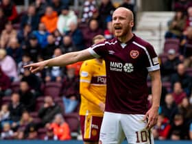Hearts striker Liam Boyce was forced off with a calf issue in the 1-1 draw with Dundee on Saturday. Picture: SNS