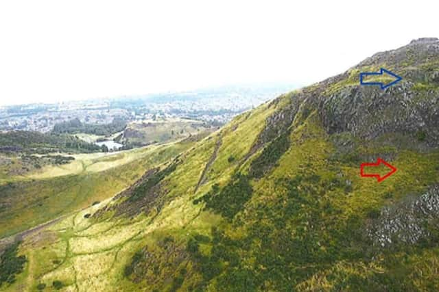 The fall area of Fawziyah Javed on Arthur's Seat. 