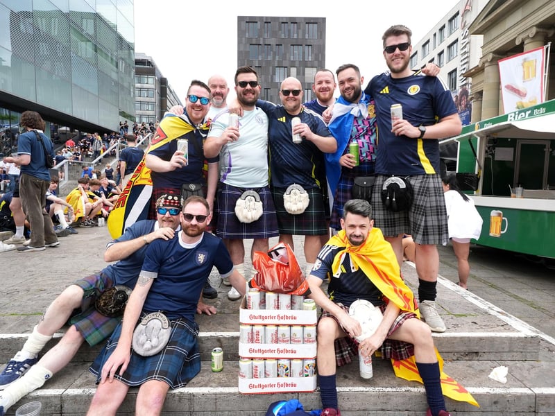 Scotland fans in Stuttgart ahead of their Euro 2024 group A game against Hungary this evening.