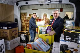 From left: Simon McMahon of Amazon, Pauline Buchan of The Cottage Family Centre, and former PM Gordon Brown. Picture: contributed.
