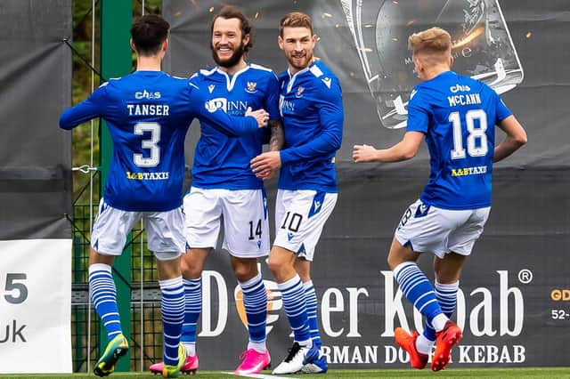 Stevie May celebrates with his team-mates after scoring against Hamilton Accies. Picture: SNS