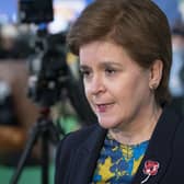 First Minister Nicola Sturgeon speaks to the media during the Cop26 climate summit in Glasgow.