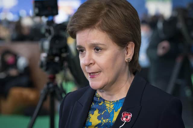 First Minister Nicola Sturgeon speaks to the media during the Cop26 climate summit in Glasgow.