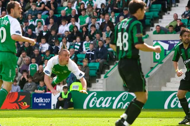 Scott Brown scores for Hibs against Celtic in May 2007 having already signed for the Parkhead club. He was cheered by both sets of fans