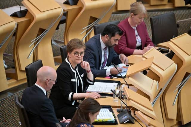 First Minister Nicola Sturgeon at the Scottish Parliament with government colleagues (Picture: Jeff J Mitchell/Getty Images)