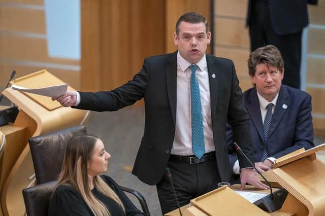 Scottish Conservative leader Douglas Ross during First Minster's Questions (FMQ's) at the Scottish Parliament in Holyrood, Edinburgh.