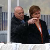 First Minister Nicola Sturgeon with Jim McColl at a launch ceremony for the liquefied natural gas passenger ferry MV Glen Sannox, the UK's first LNG ferry, at Ferguson Marine Engineering in Port Glasgow in 2017