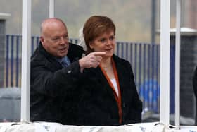 First Minister Nicola Sturgeon with Jim McColl at a launch ceremony for the liquefied natural gas passenger ferry MV Glen Sannox, the UK's first LNG ferry, at Ferguson Marine Engineering in Port Glasgow in 2017