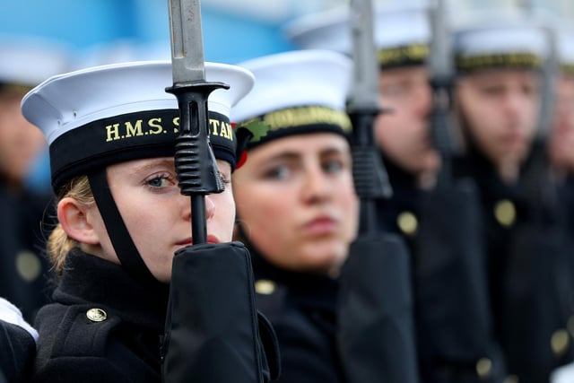 The Royal Navy's Ceremonial Guard in their final rehearsal for their duties at the Cenotaph in London, on Remembrance Sunday. They were photographed at Whale Island, Portsmouth Picture: Chris Moorhouse   (jpns 101121-14)