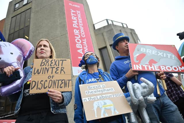Anti-Brexit campaigners demonstrate outside the Labour Party conference in Brighton in September (Picture: Justin Tallis/AFP via Getty Images)