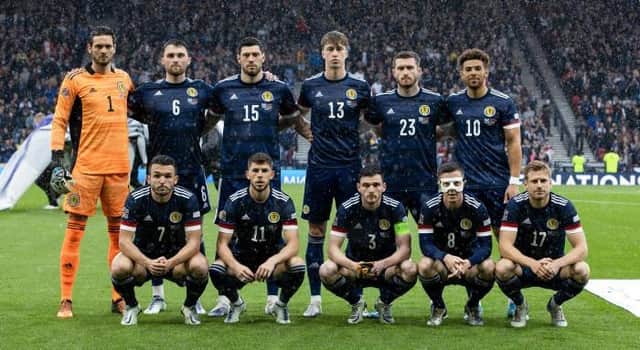 Scotland starting eleven during a UEFA Nations League match between Scotland and Armenia at Hampden Park, on June  08, 2022, in Glasgow, Scotland. (Photo by Alan Harvey / SNS Group)