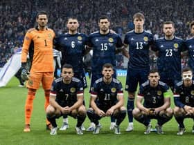 Scotland starting eleven during a UEFA Nations League match between Scotland and Armenia at Hampden Park, on June  08, 2022, in Glasgow, Scotland. (Photo by Alan Harvey / SNS Group)