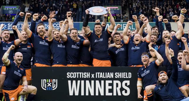Edinburgh qualified for the Champions Cup by winning the Scotland x Italian Shield.  (Photo by Ross Parker / SNS Group)