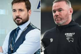 Martin Compston and Wayne Rooney are just two of the stars taking part at this year's Soccer Aid. Photo credit Charlotte Tattersall/Getty Images/BBC