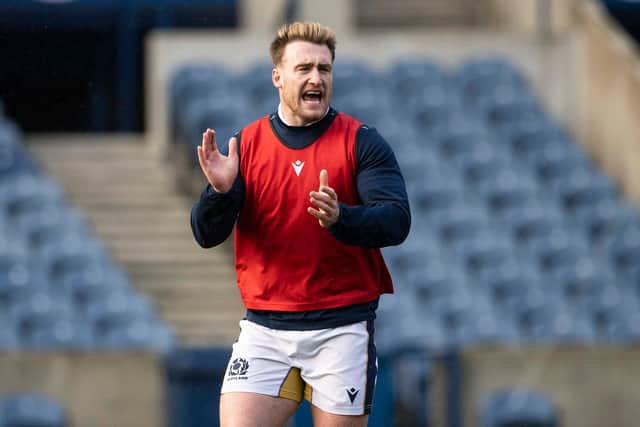 Captain Stuart Hogg rallies his players during Scotland training at BT Murrayfield. Picture: Craig Williamson / SNS