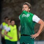 Hibs defender Darren McGregor displays his anguish as he is sent off in the Conference League qualifier against Rijeka. Photo by Nikola Krstic / SNS Group