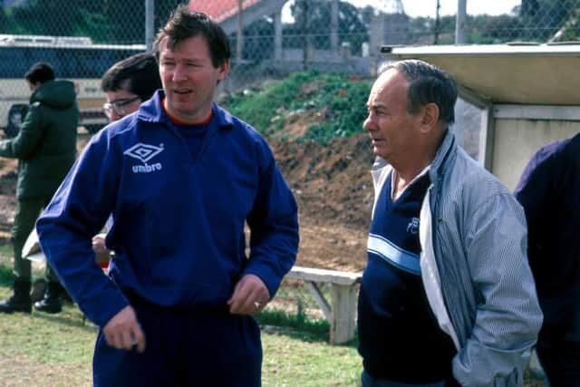 Alex Ferguson, pictured with Yosef Mirmovitch, was Scotland manager when he took the national side to Israel for a 1986 friendly win. (Picture: SNS)