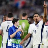 England's Jude Bellingham gestures towards the crowd following Sunday's win over Slovakia