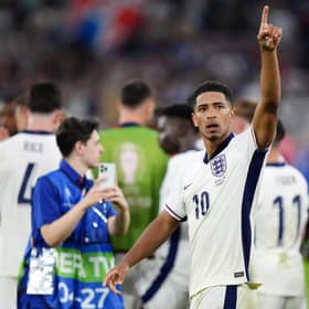 England's Jude Bellingham gestures towards the crowd following Sunday's win over Slovakia