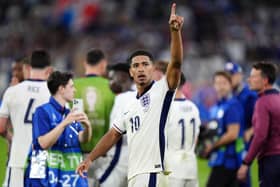 England's Jude Bellingham gestures towards the crowd following Sunday's win over Slovakia