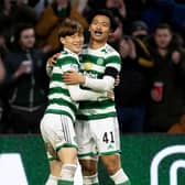 Celtic's Kyogo Furuhashi (left) and Reo Hatate have been left out of the Japan squad for the Kirin Challenge Cup. (Photo by Craig Williamson / SNS Group)