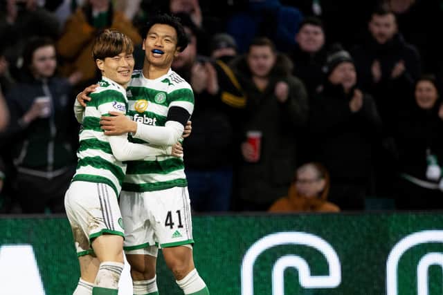 Celtic's Kyogo Furuhashi (left) and Reo Hatate have been left out of the Japan squad for the Kirin Challenge Cup. (Photo by Craig Williamson / SNS Group)