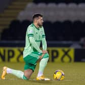 Albian Ajeti take the knee to support the ongoing Black Lives Matter movement before Wednesday's 4-0 win over St Mirren in Paisley. (Photo by Craig Williamson / SNS Group)