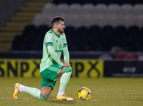 Albian Ajeti take the knee to support the ongoing Black Lives Matter movement before Wednesday's 4-0 win over St Mirren in Paisley. (Photo by Craig Williamson / SNS Group)